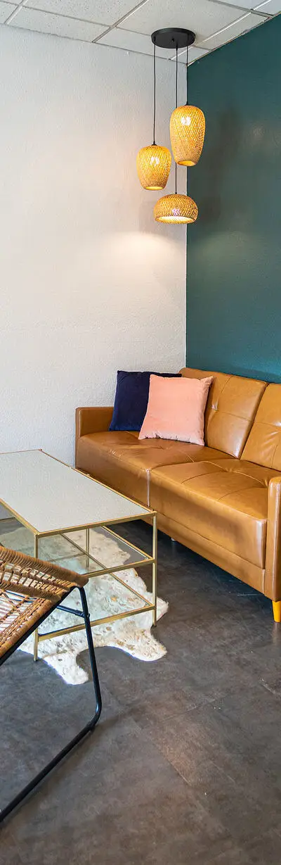 The Nook lounge with teal accent wall in Folsom, CA