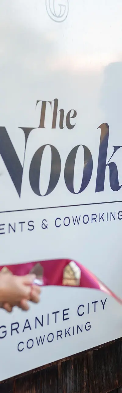 The Nook ribbon-cutting and signage at Granite City Coworking in Folsom, CA